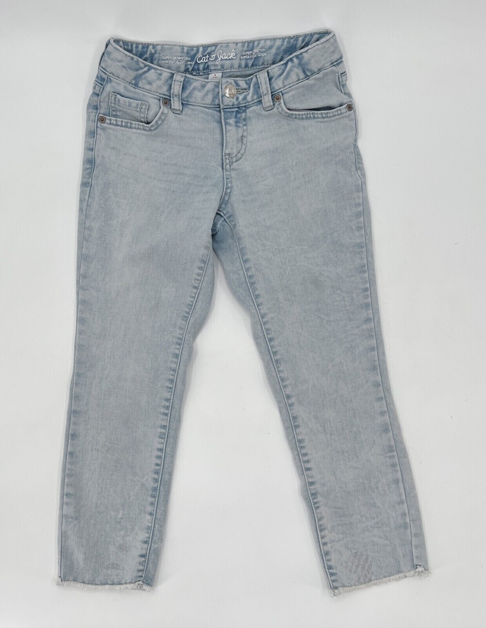 Cat & Jack Jeans Girls 8 Blue Light Wash Cut Off Raw Hem Straight Skinny